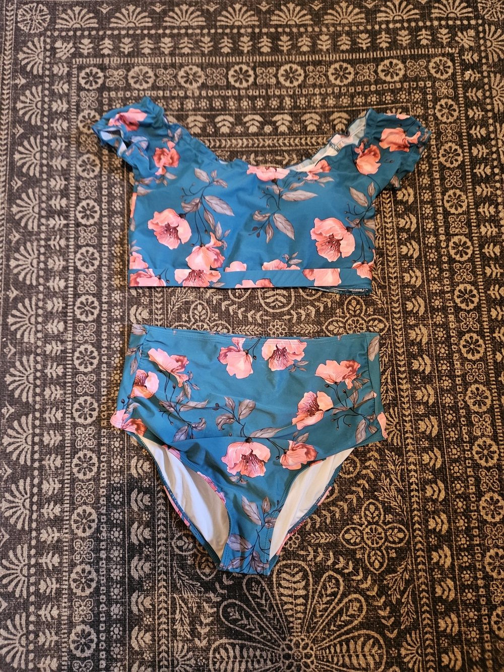 Coral Reef Two-Piece Bikini Set with Pink Floral Print